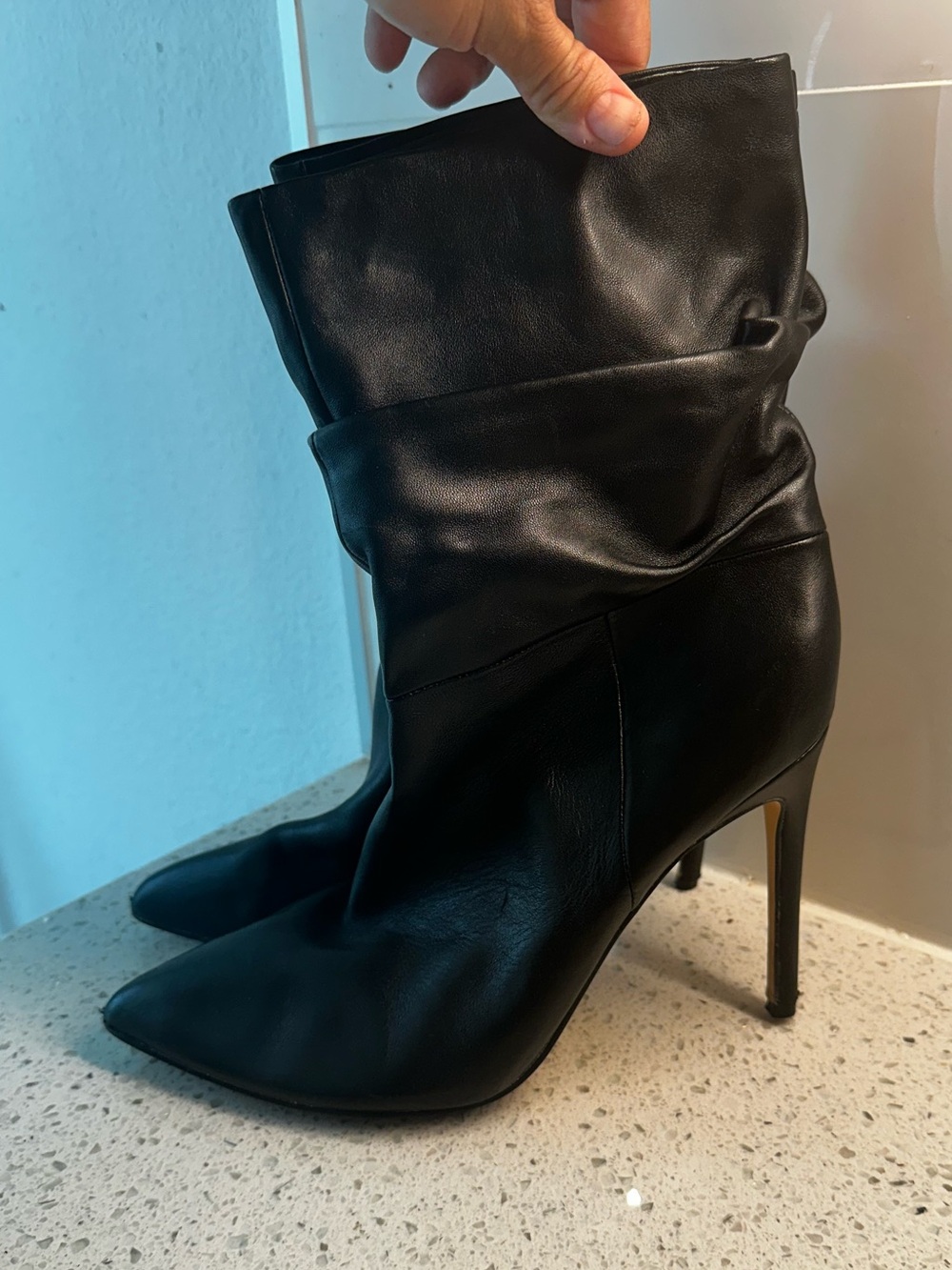 Nine West Black Slouchy Pointed-Toe Stiletto Mid-Calf Boots